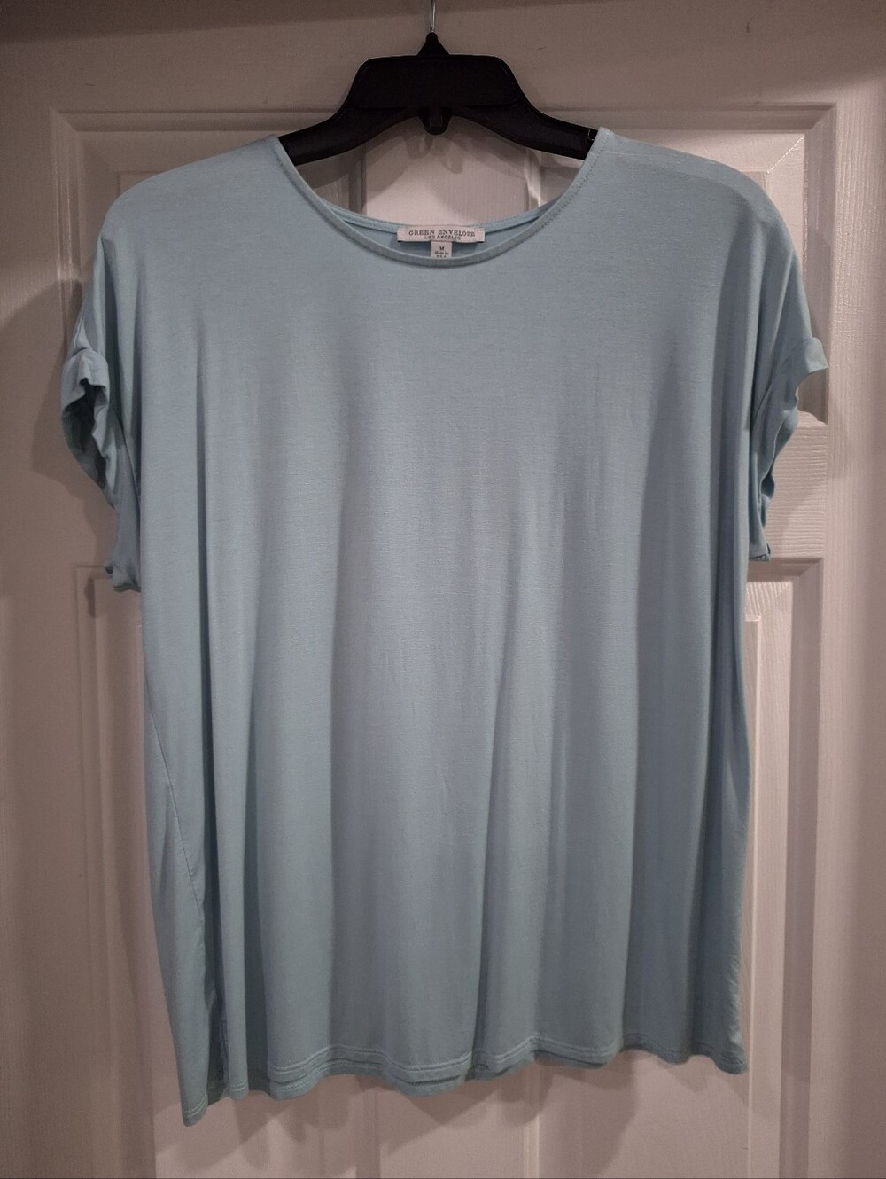Light Blue Short Sleeve Crewneck Tee Silky And Stretchy Never Worn Is A Medium